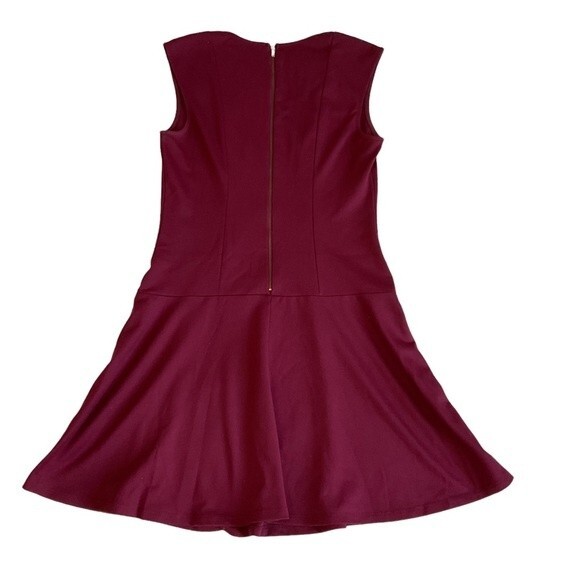 Green Envelope Stretch Jersey Knit Skater Mini Dress M Maroon Basic - Picture 2 of 5